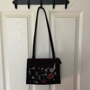 Elegant Black Floral Shoulder Bag